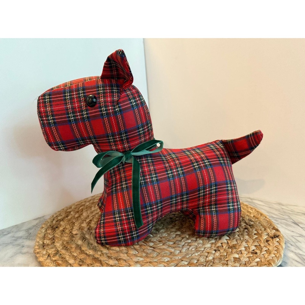 Red Tartan Plaid Scottie Dog Decorative Doorstop 12in